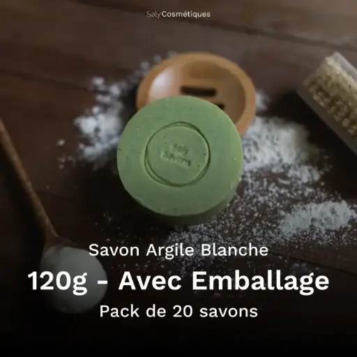 [B2B-SA001CA-X20] Savon à l'Argile Blanche 120g Avec Emballage - Pack de 20